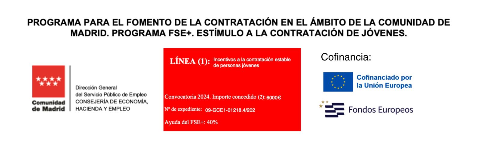 Programa para el fomento de la contratación en el ámbito de la Comunidad de Madrid. Programa FSE+. Estímulo a la contratación de jovenes.